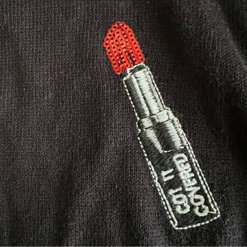 Torrid Black Crew Neck Sweater with Colorful Patches - Picture 3 of 7